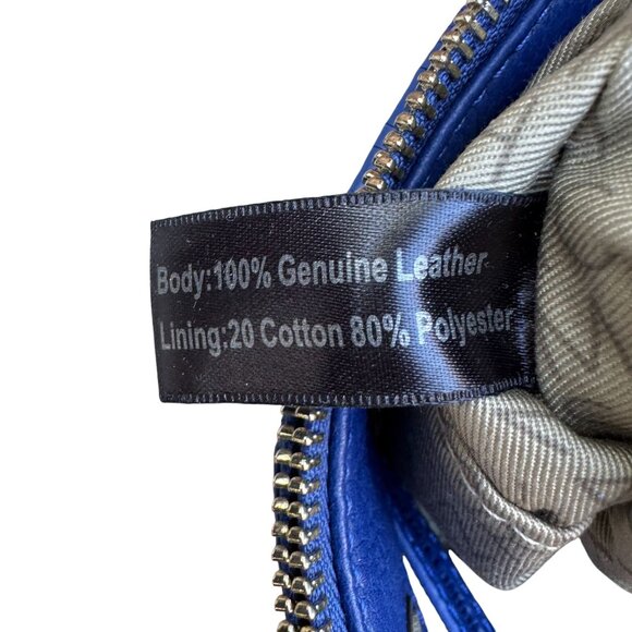 Isaac Mizrahi Crossbody Genuine Leather Bag Blue Tassel Adjustable Strap New - Picture 8 of 13